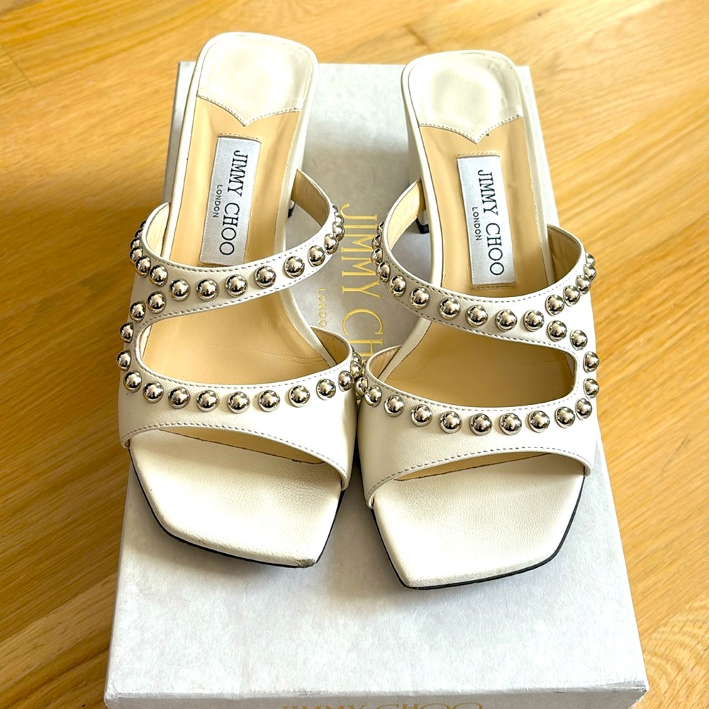 Jimmy Choo white studded sandals Sz 37